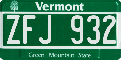VT license plate ZFJ932