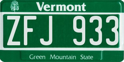VT license plate ZFJ933
