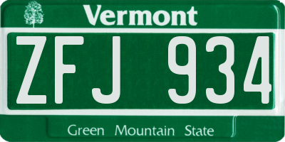 VT license plate ZFJ934