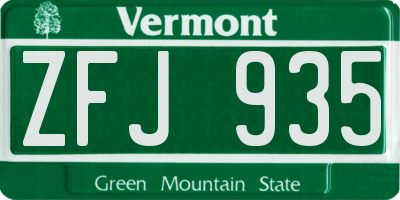 VT license plate ZFJ935