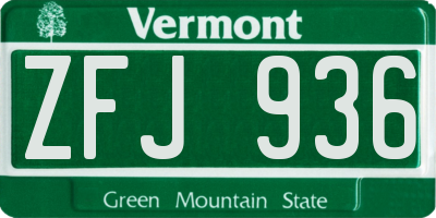 VT license plate ZFJ936