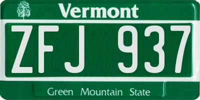 VT license plate ZFJ937