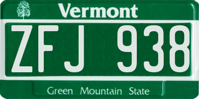 VT license plate ZFJ938