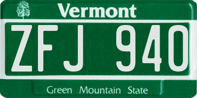 VT license plate ZFJ940