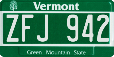 VT license plate ZFJ942
