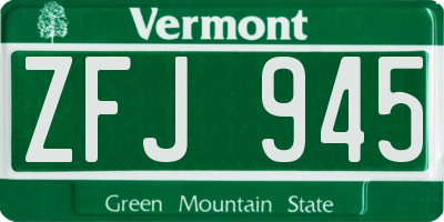 VT license plate ZFJ945