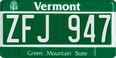 VT license plate ZFJ947