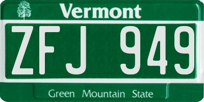 VT license plate ZFJ949