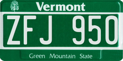 VT license plate ZFJ950