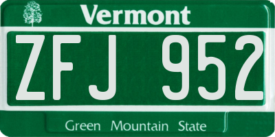 VT license plate ZFJ952
