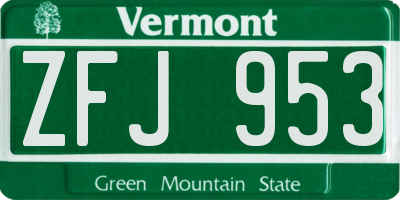 VT license plate ZFJ953