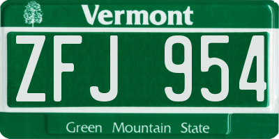 VT license plate ZFJ954