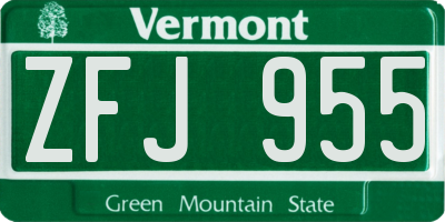 VT license plate ZFJ955