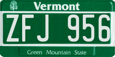 VT license plate ZFJ956
