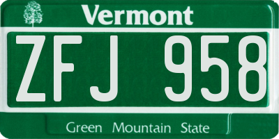 VT license plate ZFJ958