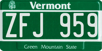 VT license plate ZFJ959