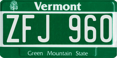 VT license plate ZFJ960