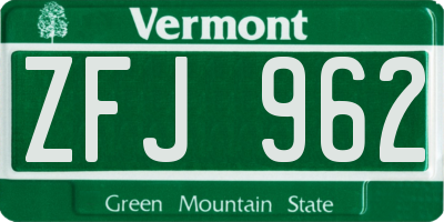 VT license plate ZFJ962