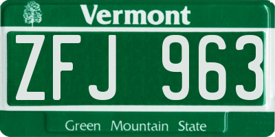 VT license plate ZFJ963