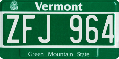VT license plate ZFJ964
