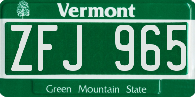 VT license plate ZFJ965
