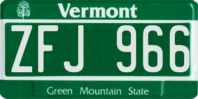 VT license plate ZFJ966