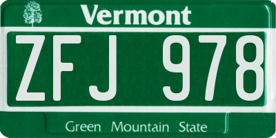 VT license plate ZFJ978