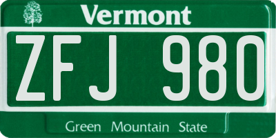 VT license plate ZFJ980
