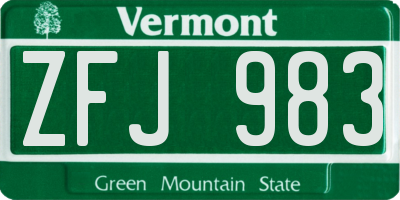 VT license plate ZFJ983