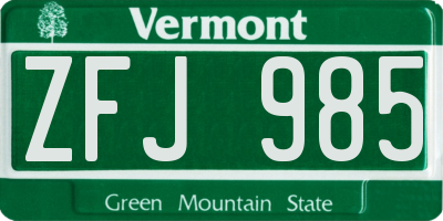 VT license plate ZFJ985