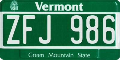 VT license plate ZFJ986