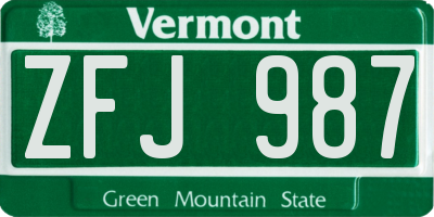 VT license plate ZFJ987