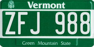 VT license plate ZFJ988