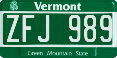 VT license plate ZFJ989