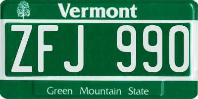 VT license plate ZFJ990