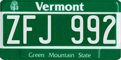 VT license plate ZFJ992