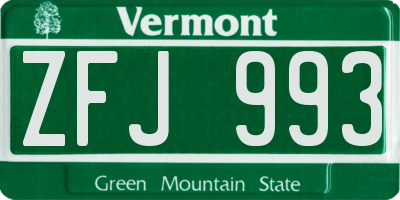 VT license plate ZFJ993