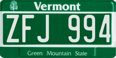 VT license plate ZFJ994