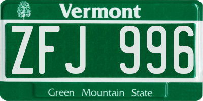 VT license plate ZFJ996