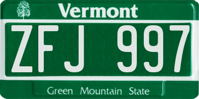 VT license plate ZFJ997