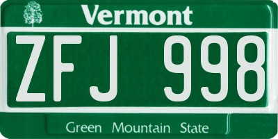 VT license plate ZFJ998