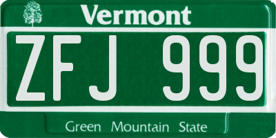 VT license plate ZFJ999