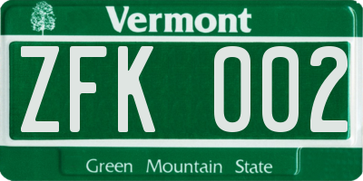 VT license plate ZFK002