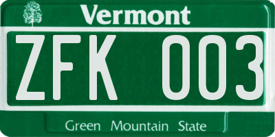 VT license plate ZFK003