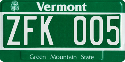 VT license plate ZFK005