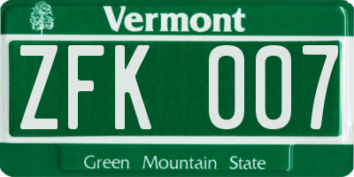VT license plate ZFK007