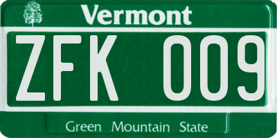 VT license plate ZFK009