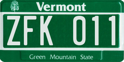 VT license plate ZFK011