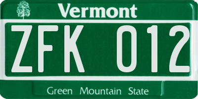 VT license plate ZFK012