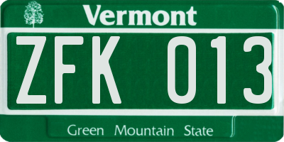VT license plate ZFK013
